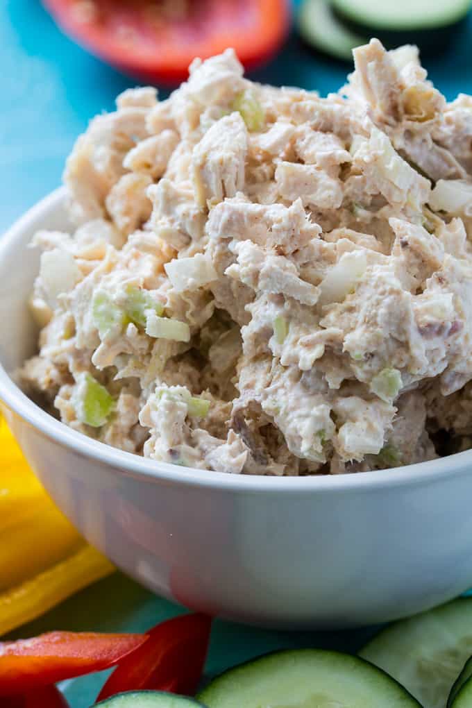 Light Chicken Salad made with cottage cheese and light mayo