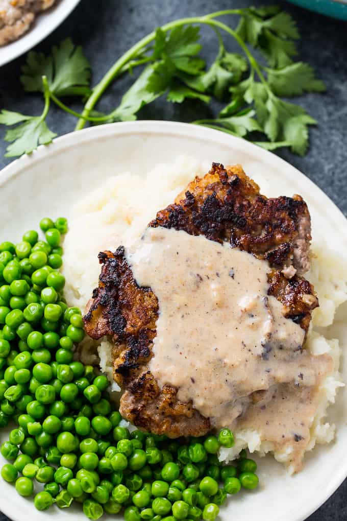 Skinny Chicken Fried Steak has less fat and fewer calories.