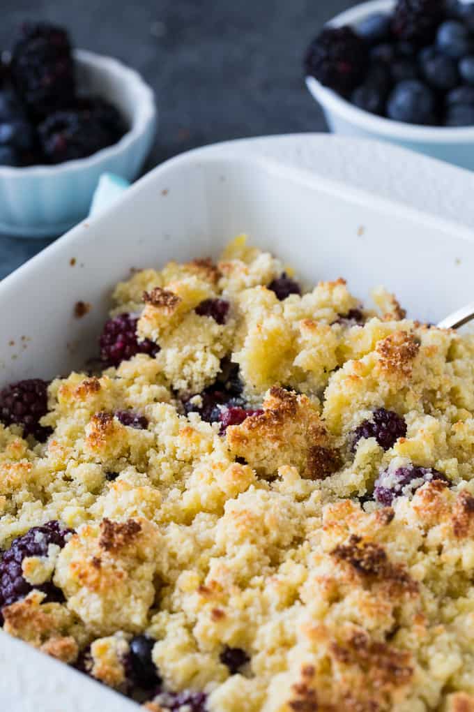 Low Carb Blackberry Blueberry Cobbler is a delicious sugar-free summer dessert.