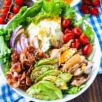 Salad wiith bacon, chicken, avocado and honey mustard vinaigrette