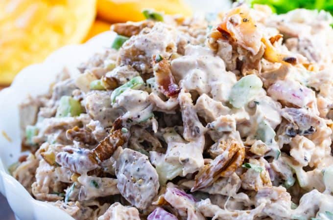 bowl full of low carb chicken salad