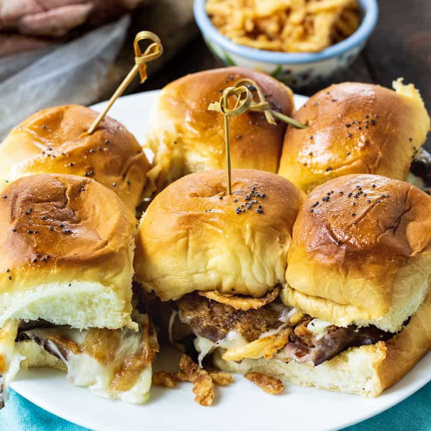 Beef Sliders on a white plate.