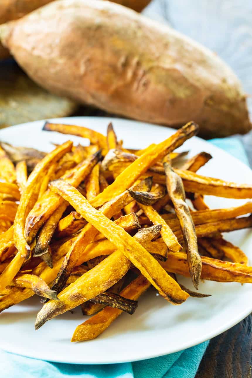 Air Fryer Sweet Potato Fries on a white plate.
