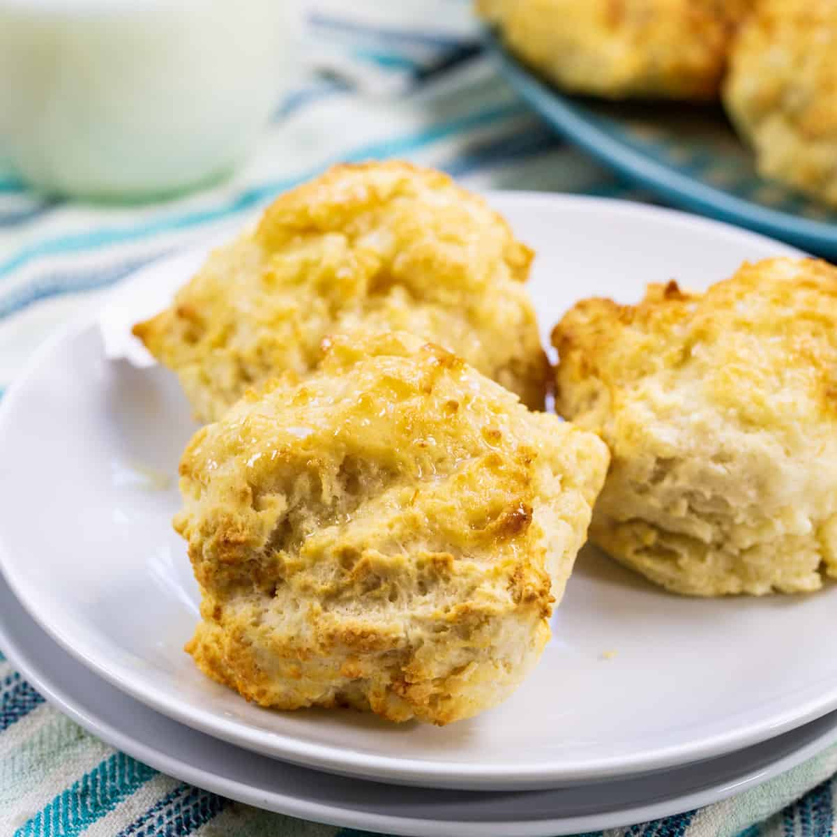Three Buttermilk Drop Biscuits on a plate.