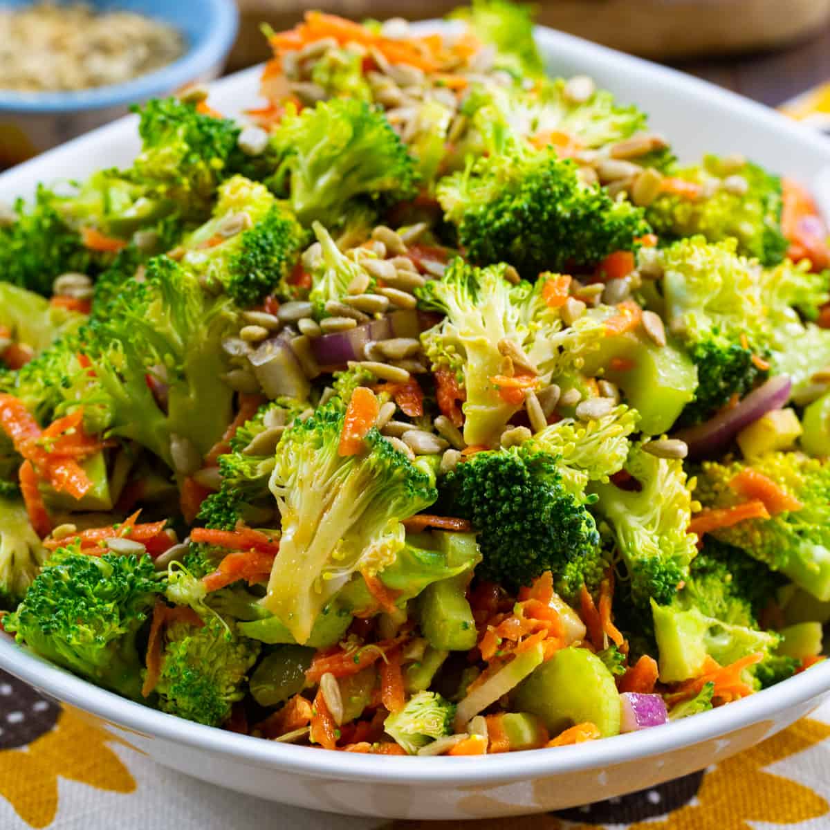 Broccoli Tahini Salad in a serving bowl.