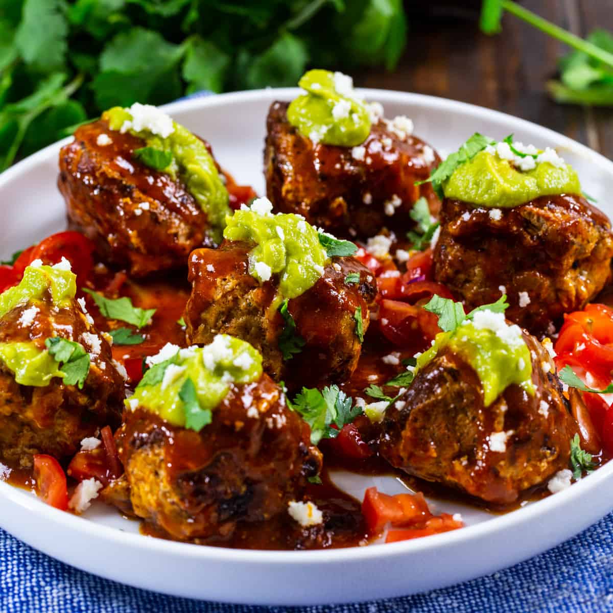 Low Carb Enchilada Meatballs on a plate.