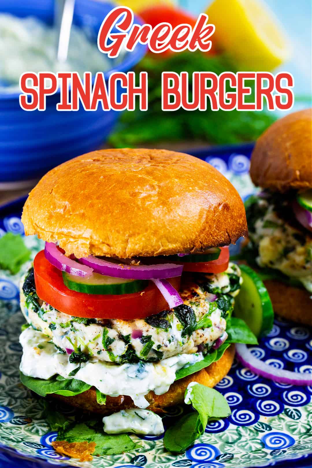 Greek Spinach Burgers on buns.